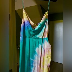 Silk Retrofete Multicolor Tie-Dye Maxi Slip Dress